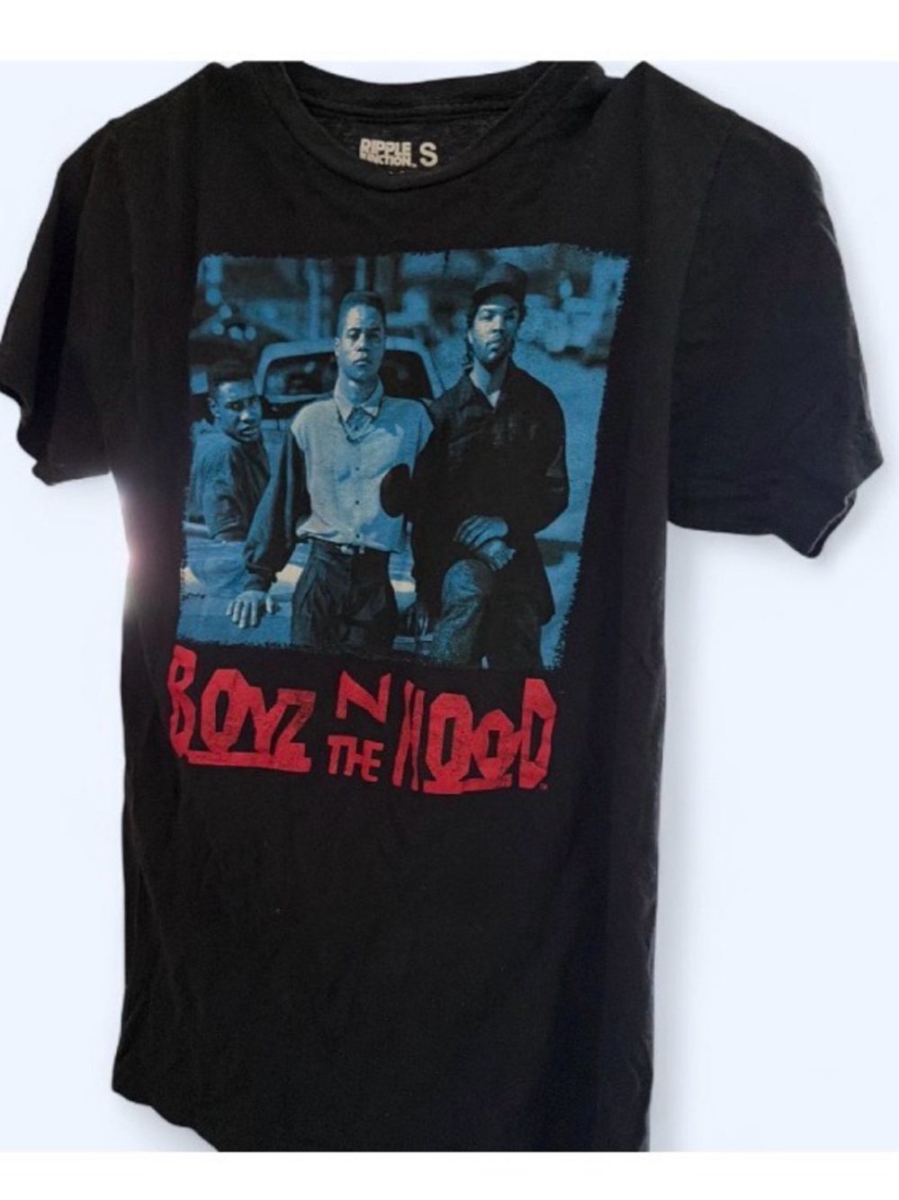 Ripple Junction Black Graphic Tee with Blue Photo Print & Red Logo